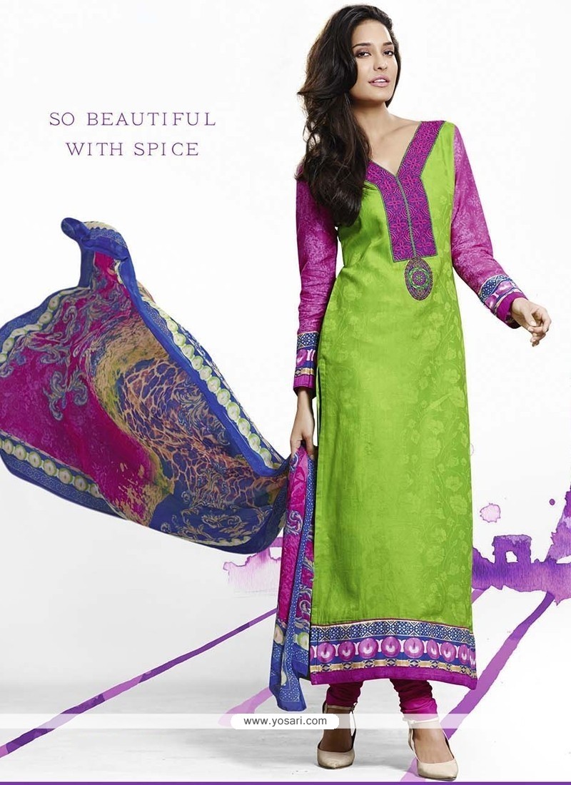 Lisa Haydon Embroidered Work Green Jacquard Designer Straight Salwar Suit