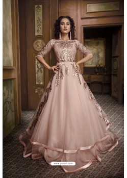 Baby Pink Net Party Wear Gown