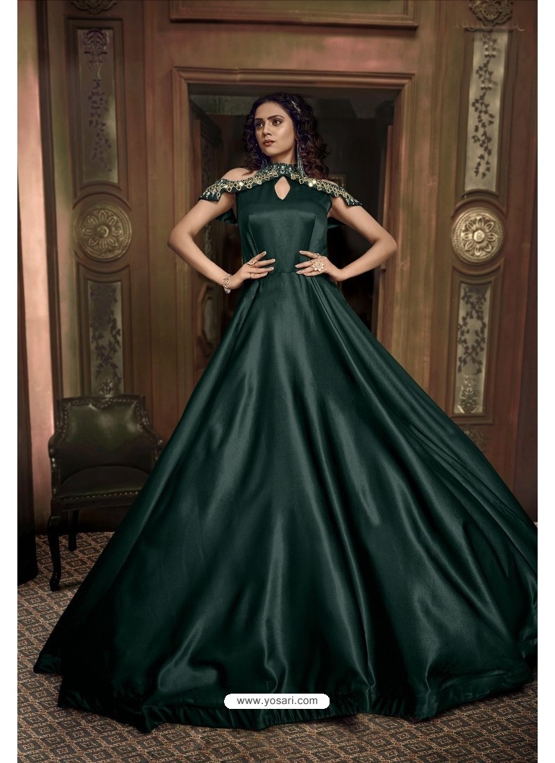 Green Silk Dress adorned with Hand Embroidery  Mirra Clothing