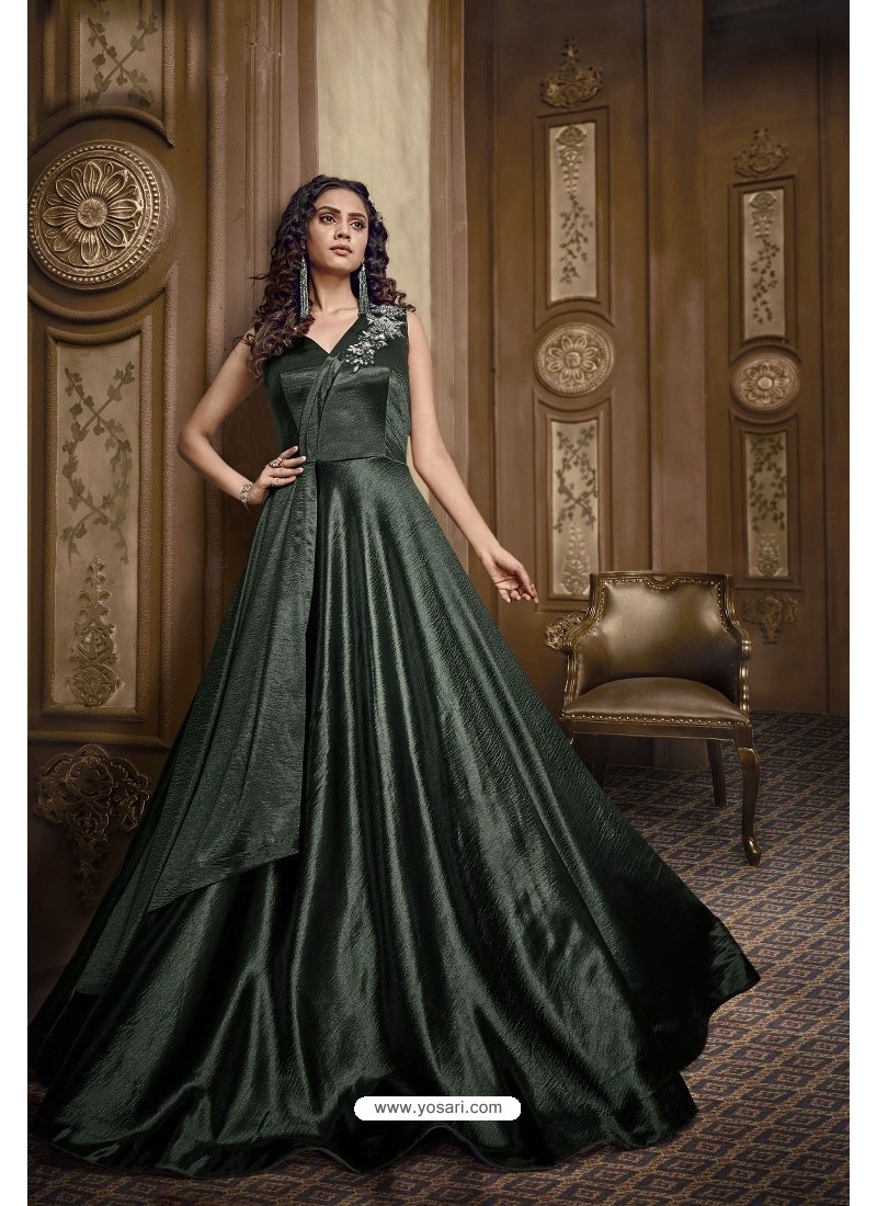 Buy Dark Green Lycra Silk Party Wear Gown  Gowns