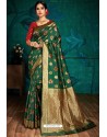 Dark Green Banarasi Silk Designer Saree