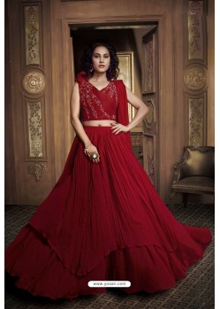 Red Satin Silk Heavy Embroidered Lehenga Choli