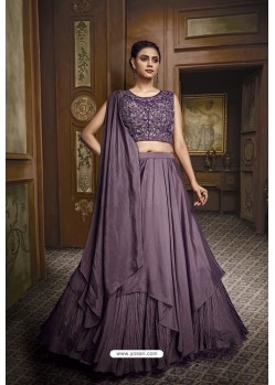 Lavender Satin Silk Heavy Embroidered Lehenga Choli