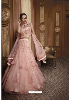 Baby Pink Net Embroidered Lehenga Choli