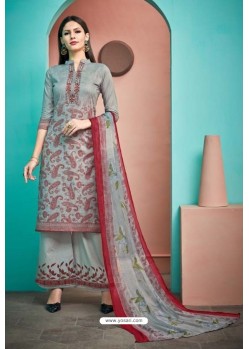 Grey Pure Cambric Cotton Palazzo Suit