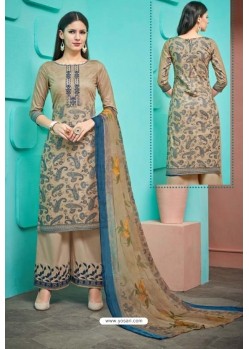 Beige Pure Cambric Cotton Palazzo Suit