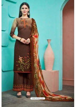 Coffee Pure Cambric Cotton Palazzo Suit