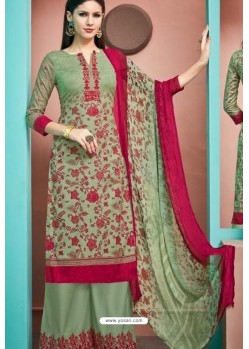 Green Pure Cambric Cotton Palazzo Suit