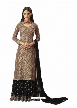 Black And Gold Georgette Handworked Anarkali Suit