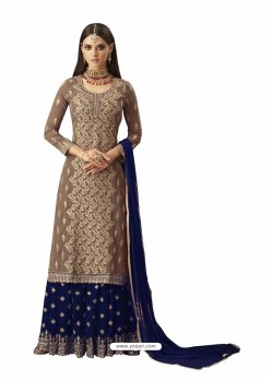 Royal Blue And Gold Georgette Handworked Anarkali Suit