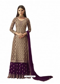 Purple And Gold Georgette Handworked Anarkali Suit