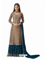 Teal Blue And Gold Georgette Handworked Anarkali Suit
