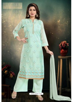 Sea Green Chanderi With Heavy Work Palazzo Suit