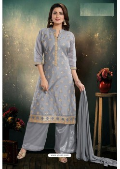 Grey Chanderi With Heavy Work Palazzo Suit