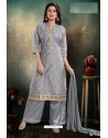 Grey Chanderi With Heavy Work Palazzo Suit