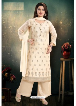 Cream Chanderi With Heavy Work Palazzo Suit