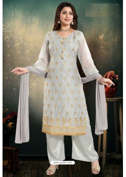 Light Grey Chanderi With Heavy Work Palazzo Suit