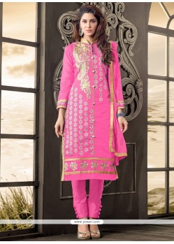 Immaculate Hot Pink Zari Work Cotton Salwar Kameez