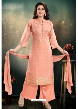 Light Orange Chanderi With Heavy Work Palazzo Suit