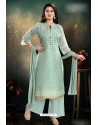 Grayish Green Chanderi With Heavy Work Palazzo Suit