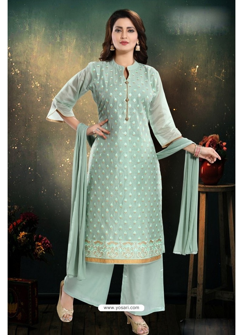 Buy Grayish Green Chanderi With Heavy Work Palazzo Suit | Palazzo ...