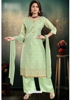 Green Chanderi With Heavy Work Palazzo Suit