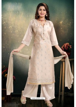 Light Brown Chanderi With Heavy Work Palazzo Suit