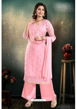 Pink Chanderi With Heavy Work Palazzo Suit