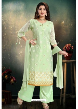 Sea Green Chanderi With Heavy Work Palazzo Suit