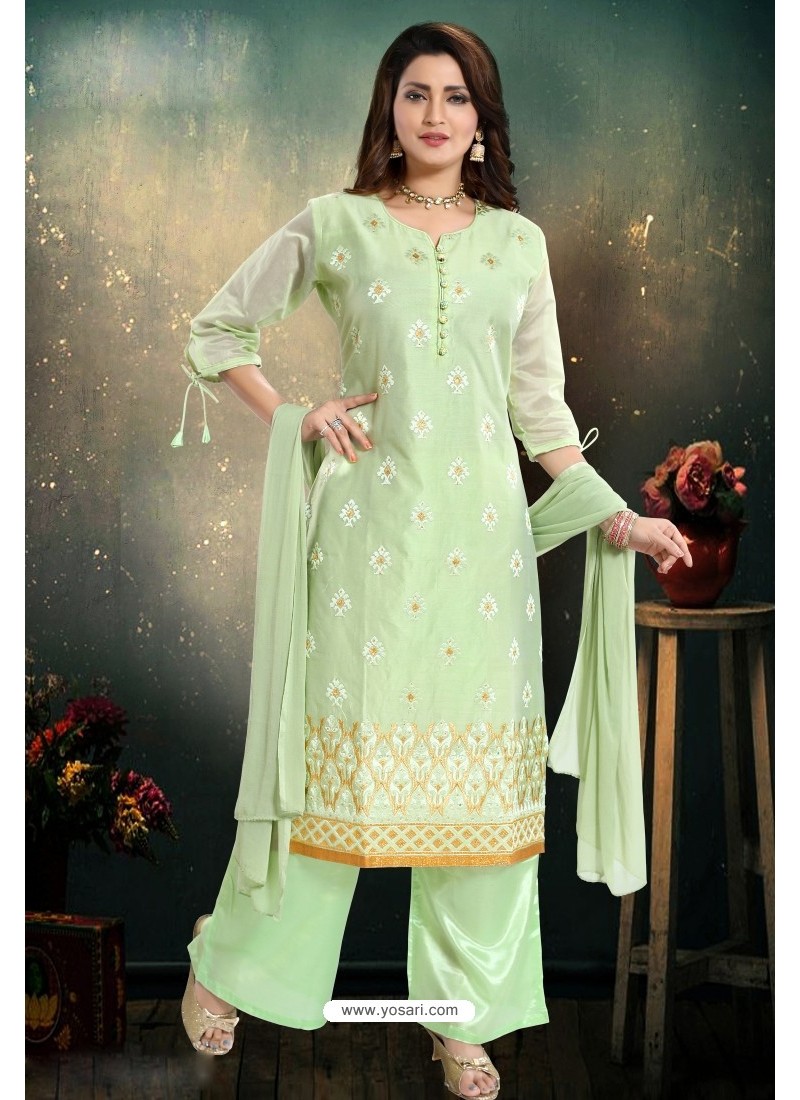 Buy Sea Green Chanderi With Heavy Work Palazzo Suit | Palazzo Salwar Suits