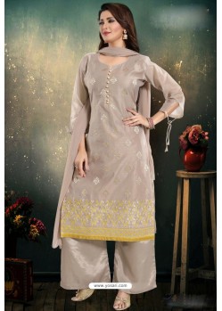 Pretty Light Brown Chanderi With Heavy Work Palazzo Suit
