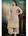 Pretty Light Brown Chanderi With Heavy Work Palazzo Suit