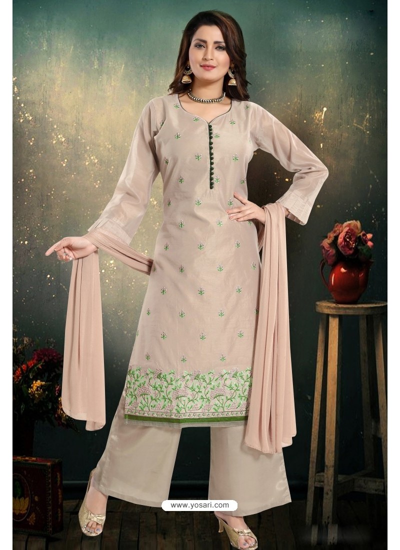 Buy Amazing Light Brown Chanderi Palazzo Suit | Palazzo Salwar Suits