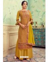 Mustard Pure Hand Weaving Jaquard Palazzo Suit