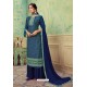 Navy Blue Pure Hand Weaving Jaquard Palazzo Suit