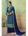 Navy Blue Pure Hand Weaving Jaquard Palazzo Suit