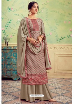 Taupe Pure Hand Weaving Jaquard Palazzo Suit