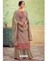 Taupe Pure Hand Weaving Jaquard Palazzo Suit