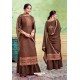 Brown Pure Hand Weaving Jaquard Palazzo Suit