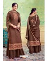 Brown Pure Hand Weaving Jaquard Palazzo Suit