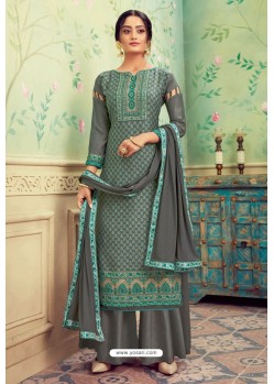 Grey Pure Hand Weaving Jaquard Palazzo Suit