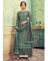 Grey Pure Hand Weaving Jaquard Palazzo Suit