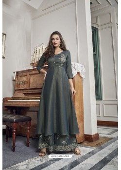 Grey Two Tone Slub Cotton Palazzo Suit