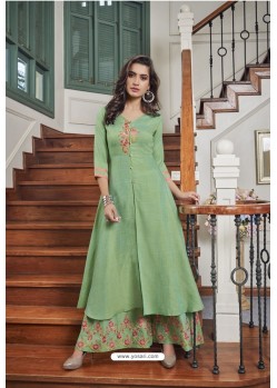 Green Two Tone Slub Cotton Palazzo Suit