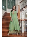 Green Two Tone Slub Cotton Palazzo Suit