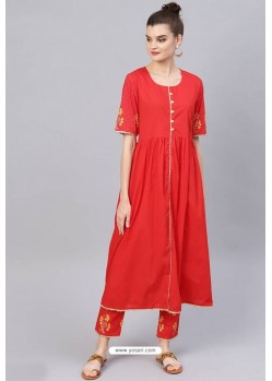 Red Cotton Designer Kurti