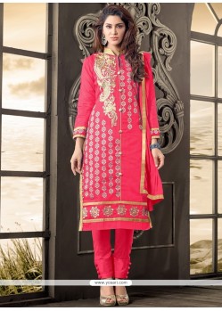 Extraordinary Cotton Hot Pink Embroidered Work Designer Salwar Kameez
