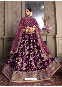 Purple Velvet Designer Lehenga Choli