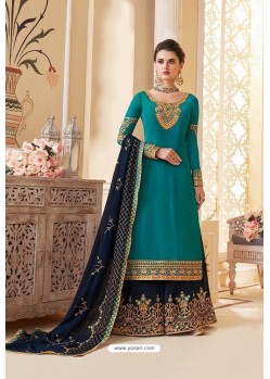 Teal And Navy Real Georgette Designer Anarkali Suit