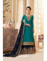 Teal And Navy Real Georgette Designer Anarkali Suit